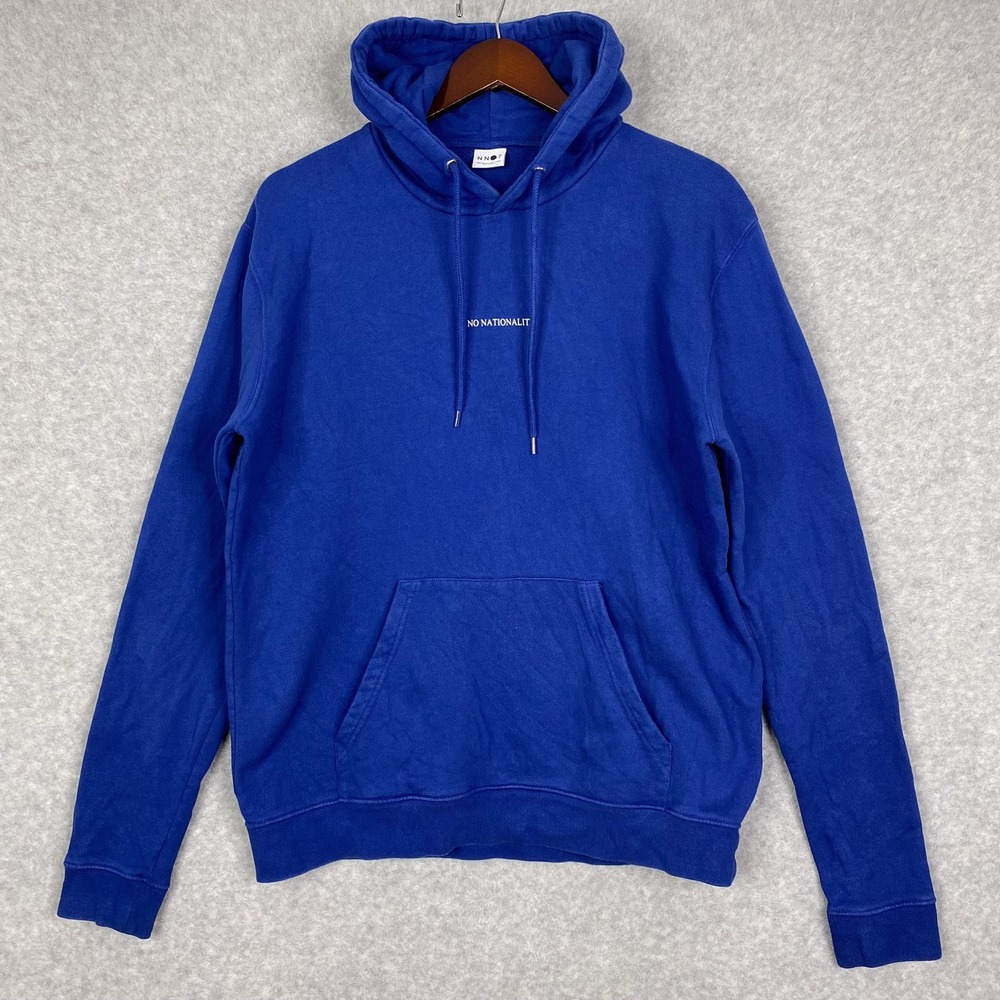 NN07 Hoodie Mens L Blue Barrow Print Sweatshirt Pullover Spell Out